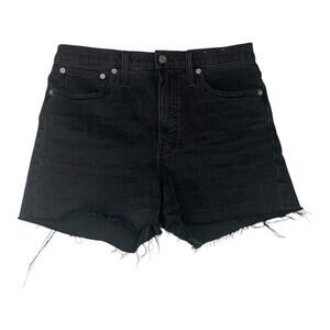 Madewell womens size 27 high rise black denim shorts distressed raw hem jean